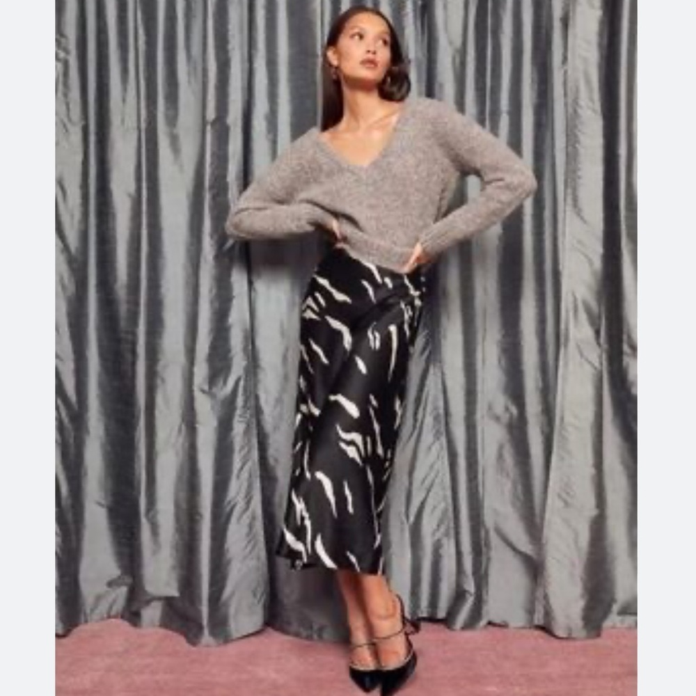 Reformation black white midi skirt, size US 2